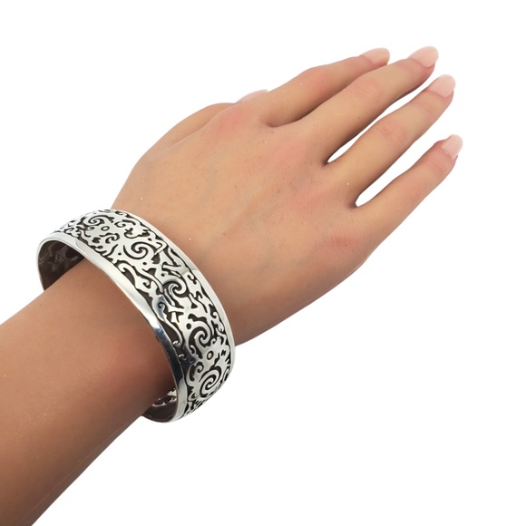 Sterling Silver Oxidized Filigree Cut Out Wide Cuff Bracelet #20765 - Picture 9 of 10